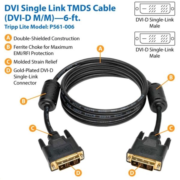 Eaton Tripp Lite Series DVI Single Link Cable, Digital TMDS Monitor Cable (DVI-D M/M), 6 ft. (1.83 m) - Image 2