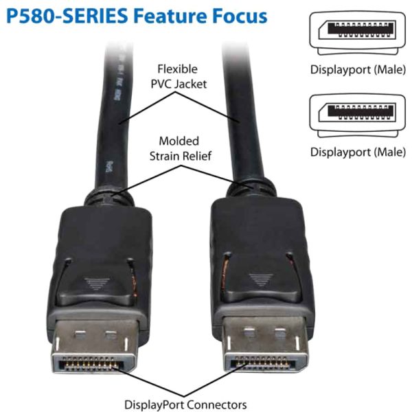 Eaton Tripp Lite Series DisplayPort Cable with Latching Connectors, 4K (M/M), Black, 20 ft. (6.09 m) - Image 2