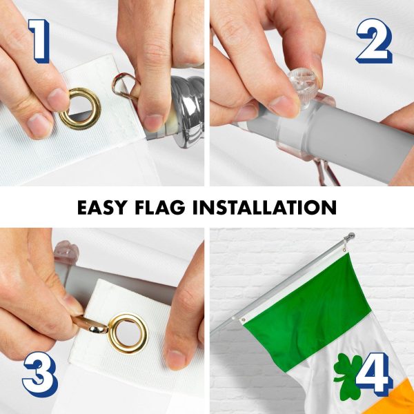 G128 Combo Pack: 5 Ft Tangle Free Aluminum Spinning Flagpole (Silver) & Ireland Irish Shamrock Flag 2.5x4 Ft, ToughWeave Series Embroidered 300D Polyester | Pole with Flag Included - Image 7
