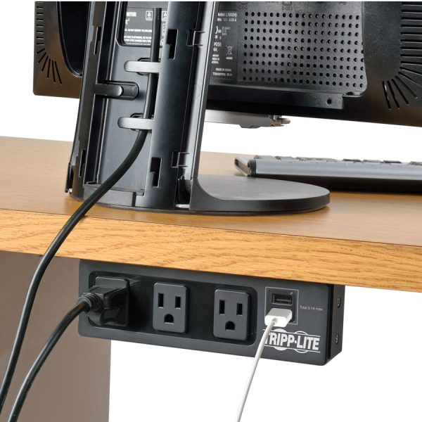 Eaton Tripp Lite Series Protect It! 3-Outlet Surge Protector with Mounting Brackets, 10 ft. Cord, 510 Joules, 2 USB Charging Ports, Black Housing - Image 2
