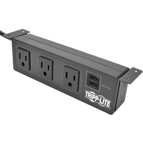 Eaton Tripp Lite Series Protect It! 3-Outlet Surge Protector with Mounting Brackets, 10 ft. Cord, 510 Joules, 2 USB Charging Ports, Black Housing - Image 3