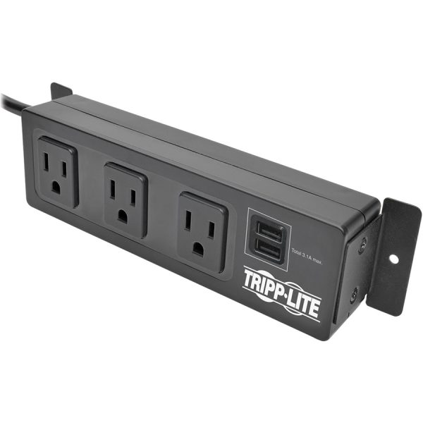 Eaton Tripp Lite Series Protect It! 3-Outlet Surge Protector with Mounting Brackets, 10 ft. Cord, 510 Joules, 2 USB Charging Ports, Black Housing - Image 4