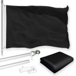 G128 Combo Pack: 6 Feet Tangle Free Spinning Flagpole (Silver) Solid Black Flag 3x5 ft Printed 150D Brass Grommets (Flag Included) Aluminum Flag Pole