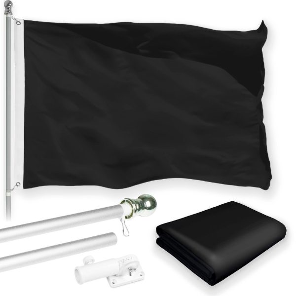 G128 Combo Pack: 6 Feet Tangle Free Spinning Flagpole (Silver) Solid Black Flag 3x5 ft Printed 150D Brass Grommets (Flag Included) Aluminum Flag Pole