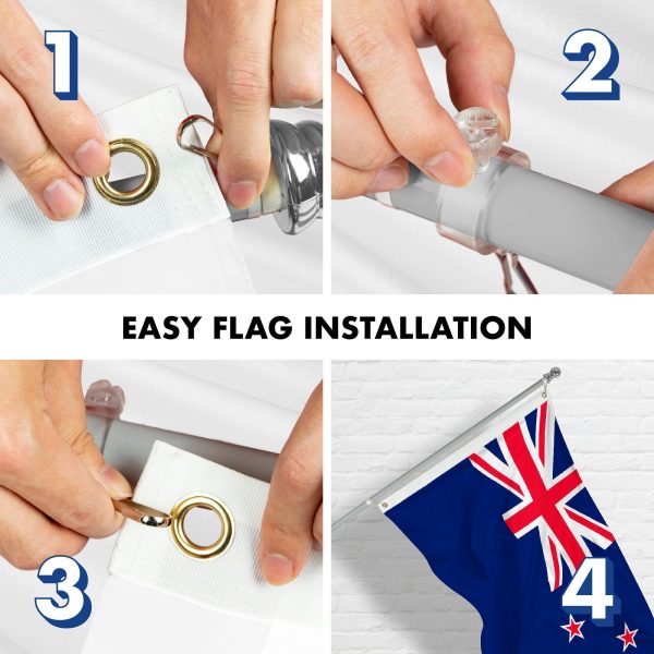 G128 Combo Pack: 6 Feet Tangle Free Spinning Flagpole (Silver) New Zealand New Zealander Flag 3x5 ft Printed 150D Brass Grommets (Flag Included) Aluminum Flag Pole - Image 7