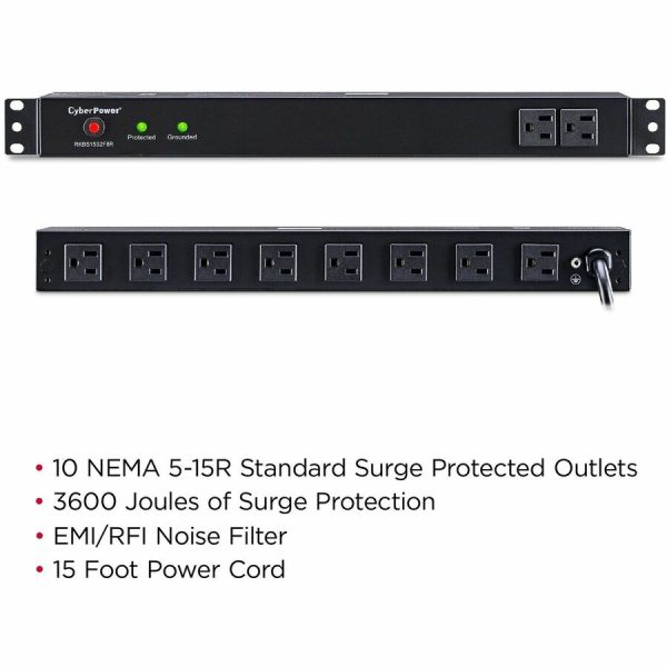 CyberPower RKBS15S2F8R Rackbar 10 - Outlet Surge Protector with 3600 J Surge Suppression - Image 2