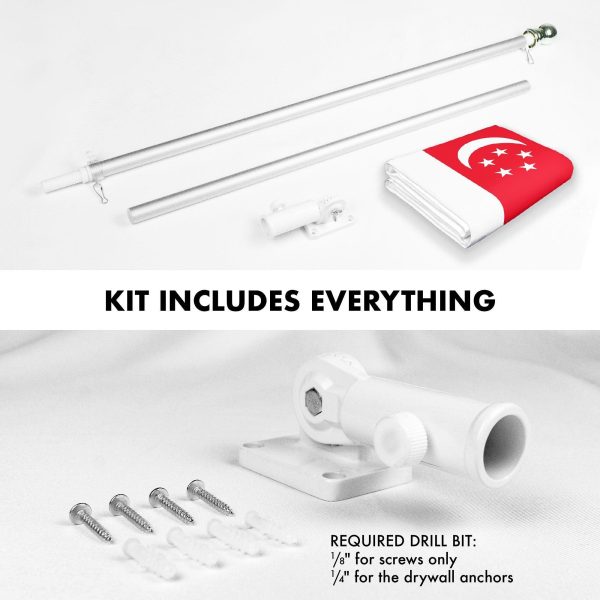 G128 Combo Pack: 6 Ft Tangle Free Aluminum Spinning Flagpole (Silver) & Singapore Singaporean Flag 3x5 Ft, LiteWeave Pro Series Printed 150D Polyester | Pole with Flag Included - Image 2