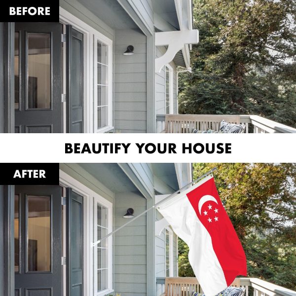 G128 Combo Pack: 6 Ft Tangle Free Aluminum Spinning Flagpole (Silver) & Singapore Singaporean Flag 3x5 Ft, LiteWeave Pro Series Printed 150D Polyester | Pole with Flag Included - Image 3