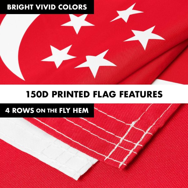 G128 Combo Pack: 6 Ft Tangle Free Aluminum Spinning Flagpole (Silver) & Singapore Singaporean Flag 3x5 Ft, LiteWeave Pro Series Printed 150D Polyester | Pole with Flag Included - Image 5