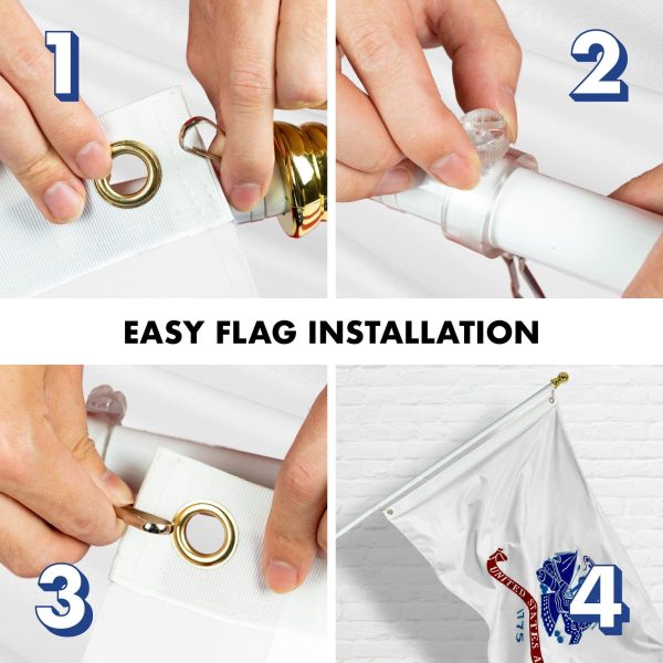 G128 - 5 Feet Tangle Free Spinning Flagpole (White) US Army Flag Double Sided Brass Grommets Embroidered 2x3 ft (Flag Included) Aluminum Flag Pole - Image 7