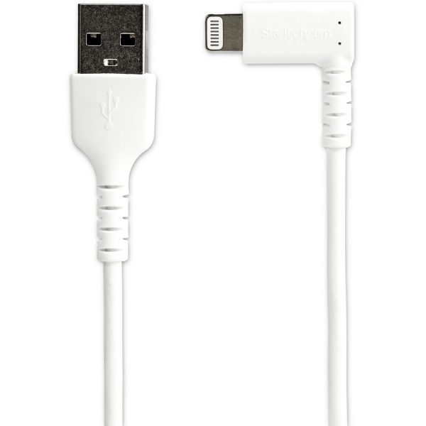 StarTech.com 1m USB A to Lightning Cable iPhone iPad Durable Right Angled 90 Degree White Charger Cord w/Aramid Fiber Apple MFI Certified - Image 2