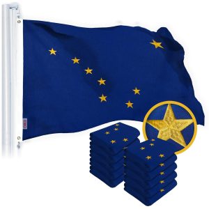 G128 10 Pack: Alaska AK State Flag | 2x3 Ft | StormFlyer Series Embroidered 220GSM Spun Polyester | Embroidered Design, Indoor/Outdoor, Brass Grommets, Heavy Duty, All Weather