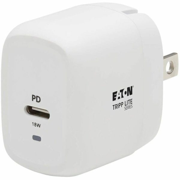 Eaton Tripp Lite Series Compact USB-C Wall Charger with USB-C to Lightning Cable - 18W PD Charging, GaN Technology, White