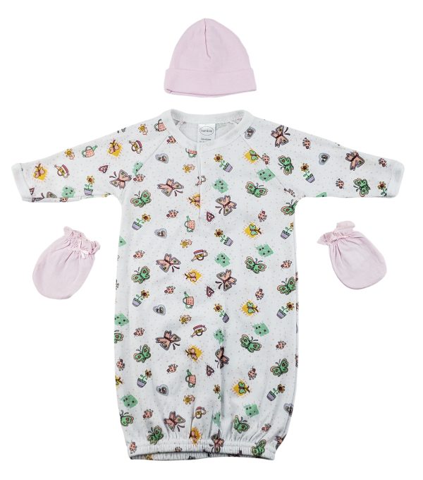 Gown, Cap And Mittens - 3 Pc Set Cs_0050