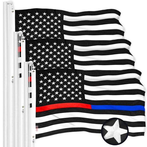 Thin Blue & Red Line State Flag 2x3FT 3-Pack Embroidered Polyester By G128