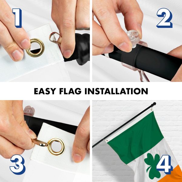 G128 - 6 Feet Tangle Free Spinning Flagpole (Black) Ireland SHAMROCK Brass Grommets Printed 3x5 ft (Flag Included) Aluminum Flag Pole - Image 7