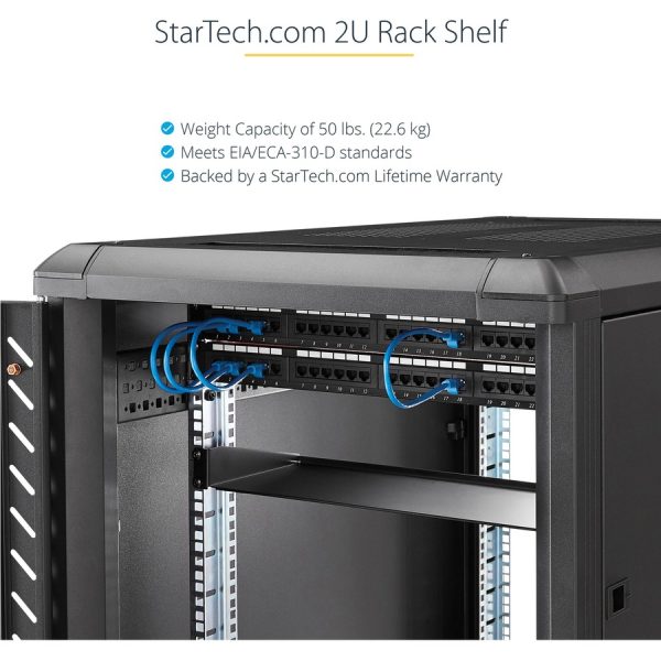 StarTech.com 2U Server Rack Cabinet Shelf - Fixed 22" Deep Cantilever Rackmount Tray for 19" Data/AV/Network Enclosure w/cage nuts, screws - Image 3
