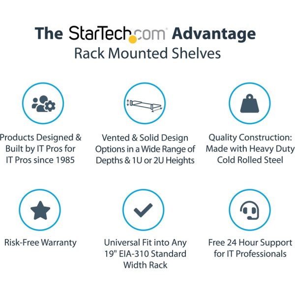 StarTech.com 2U Server Rack Cabinet Shelf - Fixed 22" Deep Cantilever Rackmount Tray for 19" Data/AV/Network Enclosure w/cage nuts, screws - Image 8