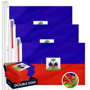 G128 3 PACK: Haiti Haitian Flag 3x5 Ft Double Sided Embroidered 210D Indoor/Outdoor, Brass Grommets, Heavy Duty Polyester