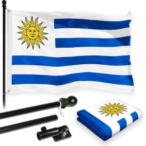 G128 Combo Pack: 6 Feet Tangle Free Spinning Flagpole (Black) Uruguay Uruguay Flag 3x5 ft Printed 150D Brass Grommets (Flag Included) Aluminum Flag Pole