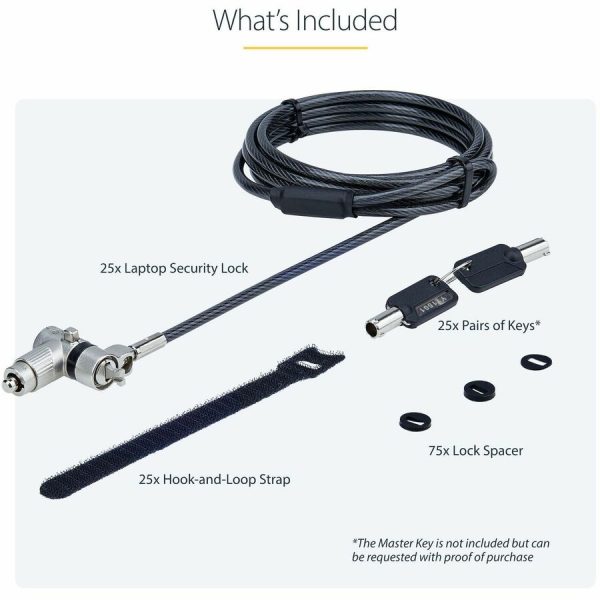 StarTech.com 25-Pack Universal Laptop Lock 6.6ft, Master Keyed Locking Cable, Security Cable, Compatible w/Noble Wedge®/Nano/K-Slot - Image 8