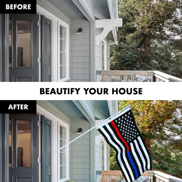 G128 - 6 Feet Tangle Free Spinning Flagpole (White) Thin Blue&Red Line Flag Brass Grommets Spun Polyester 3x5 ft (Flag Included) Aluminum Flag Pole - Image 3