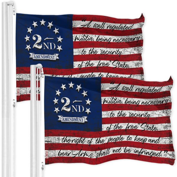 G128 2 Pack: 2nd Amendment American Flag | 3x5 Ft | LiteWeave Pro Series Printed 150D Poly | Historical Flag, Indoor/Outdoor, Vibrant Colors, Brass Grommets, Thicker and More Durable Than 100D 75D