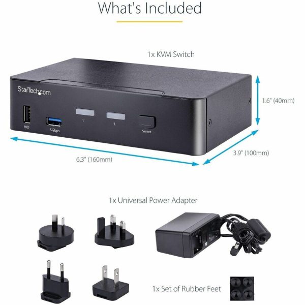 StarTech.com USB-C KVM Switch, 2 Port DisplayPort KVM w/ 4K 60Hz UHD HDR Video, 3.5mm Audio, USB Type-C KVM Switch, 6x USB Hub Ports, Thunderbolt 3/4 Compatible - Hot Key Switching - Image 4