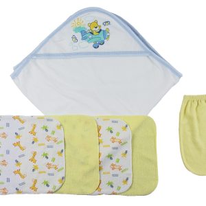 Blue Hooded Towel, Washcloths And Hand Washcloth Mitt - 6 Pc Set  Cs_0009