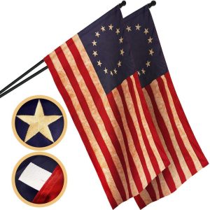 G128 2 Pack: Betsy Ross Tea-Stained Flag | 2x3 Ft | ToughWeave Pro Series Pole Sleeve Embroidered 420D Polyester | Historical Flag, Embroidered Design, High Quality, NO Flagpole Included