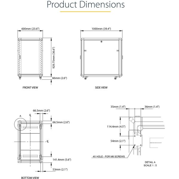 StarTech.com 4-Post 18U Server Rack Cabinet, 19" Data Rack Cabinet for Computer / IT Equipment, Home Network Rack, Half Height Server Rack - Image 4
