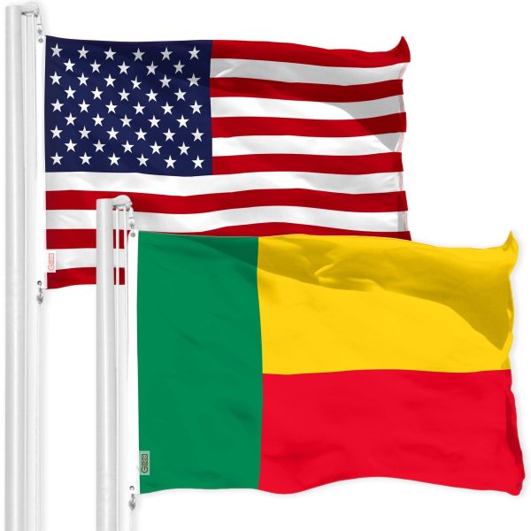 G128 Combo Pack: American USA Flag 3x5 Ft & Benin Beninese Flag 3x5 Ft | Both LiteWeave Pro Series Printed 150D Polyester, Brass Grommets