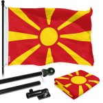G128 Combo Pack: 6 Ft Tangle Free Spinning Flagpole (Black) & Macedonia Flag 3x5 Ft Printed 150D Polyester, Brass Grommets (Flag Included) Aluminum Flag Pole