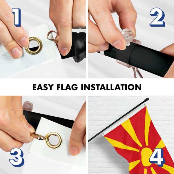 G128 Combo Pack: 6 Ft Tangle Free Spinning Flagpole (Black) & Macedonia Flag 3x5 Ft Printed 150D Polyester, Brass Grommets (Flag Included) Aluminum Flag Pole - Image 7
