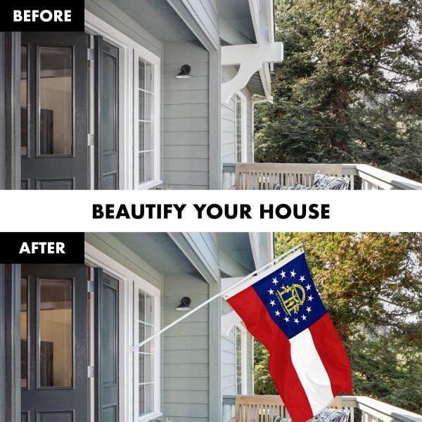 G128 Combo Pack: 5 Ft Tangle Free Spinning Flagpole (White) & Georgia Flag 2.5x4 Ft Embroidered 220GSM Spun Polyester, Brass Grommets (Flag Included) Aluminum Flag Pole - Image 3