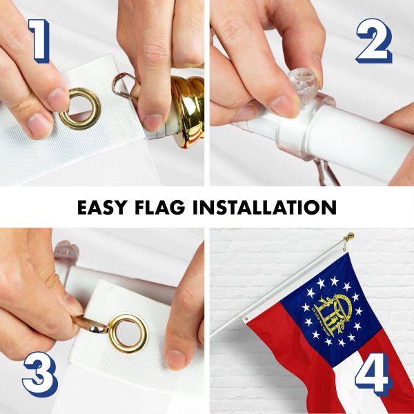 G128 Combo Pack: 5 Ft Tangle Free Spinning Flagpole (White) & Georgia Flag 2.5x4 Ft Embroidered 220GSM Spun Polyester, Brass Grommets (Flag Included) Aluminum Flag Pole - Image 7
