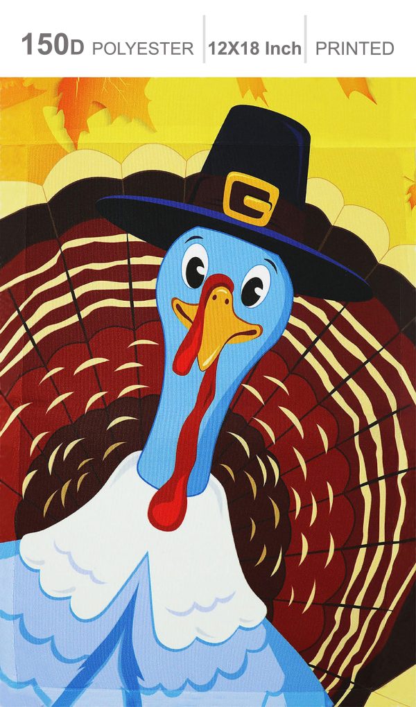 G128 - Home Decorative Thanksgiving Garden Flag, Joyful Pilgrim Turkey Decoration,  | 12x18 Inch | Printed 150D Polyester - Rustic Holiday Seasonal Outdoor Flag - Image 2