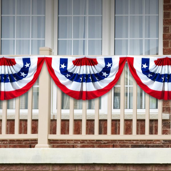 USA Pleated Fan Flag, 1.5x3 Feet American USA Bunting Decoration Flags Printed Patriotic Stars & Stripes with Canvas Header and Brass Grommets