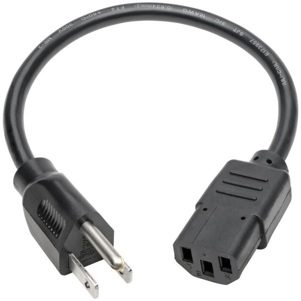 Eaton Tripp Lite Series Computer Power Cord, NEMA 5-15P to C13 - 10A, 125V, 18 AWG, 1 ft. (0.31 m), Black - Image 2