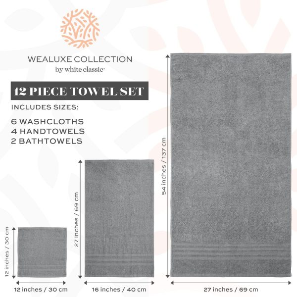 12 Piece Bath Towel Set for Bathroom   Wealuxe Collection 2 Bath Towels 4 Hand Towels 6 Washcloths 100% Cotton Soft and Plush Highly Absorbent Soft Towel for Hotel & Spa   Light Gray - Image 5