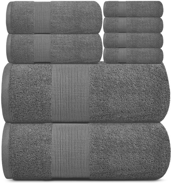Resort Collection Soft Bath Towel Set | Luxury Hotel Plush & Absorbent Cotton | 2 Bath Towels 2 Hand Towels and 4 Washcloths [8 Piece Smoke Grey]