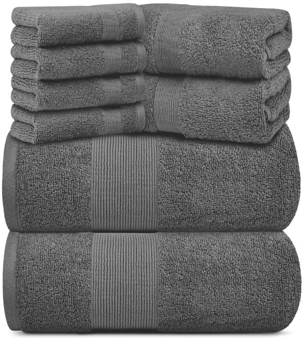 Resort Collection Soft Bath Towel Set | Luxury Hotel Plush & Absorbent Cotton | 2 Bath Towels 2 Hand Towels and 4 Washcloths [8 Piece Smoke Grey] - Image 2