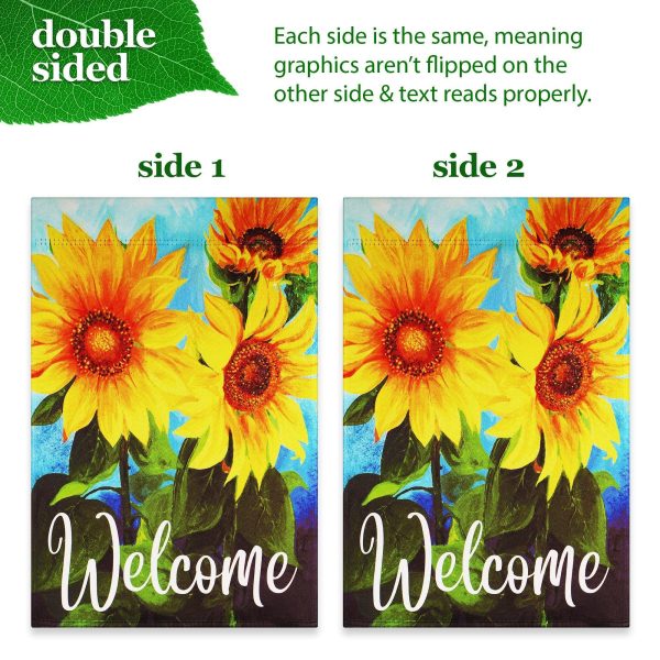 G128 Combo Pack: Garden Flag Stand Black 36 in x 16 in & Garden Flag Summer Decoration Welcome Sunflowers Blue Sky 12"x18" Double-Sided Blockout Fabric - Image 5