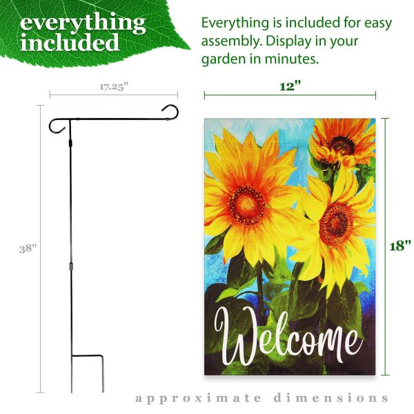G128 Combo Pack: Garden Flag Stand Black 36 in x 16 in & Garden Flag Summer Decoration Welcome Sunflowers Blue Sky 12"x18" Double-Sided Blockout Fabric - Image 9