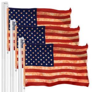 G128 3 Pack: American USA Tea-Stained Flag | 3x5 Ft | LiteWeave Pro Series Printed 300D Polyester | Indoor/Outdoor, Vibrant Colors, Brass Grommets, Thicker and More Durable Than 100D 75D Polyester