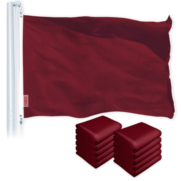 G128 10 Pack: Solid Burgundy Color Flag | 2.5x4 Ft | LiteWeave Pro Series Printed 150D Polyester | Indoor/Outdoor, Vibrant Colors, Brass Grommets, Thicker and More Durable Than 100D 75D Polyester