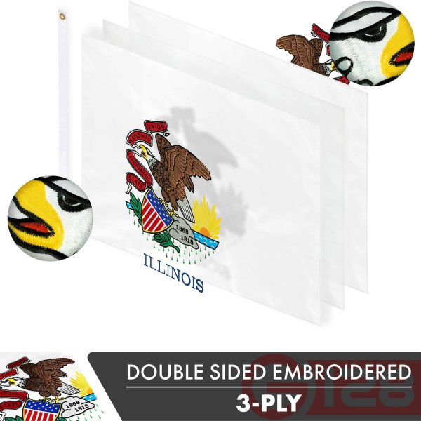 Illinois IL State Flag 3x5 Ft 5-Pack Double-sided Embroidered Polyester By G128 - Image 2