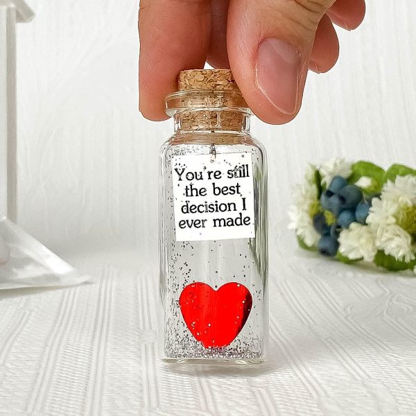 for Her & Him Romantic Present for Boyfriend Girlfriend Custom Message I Love You Gifts to Wife Husband (Heart   You're Still The Best Decision I Ever Made in a Bottle) - Image 4