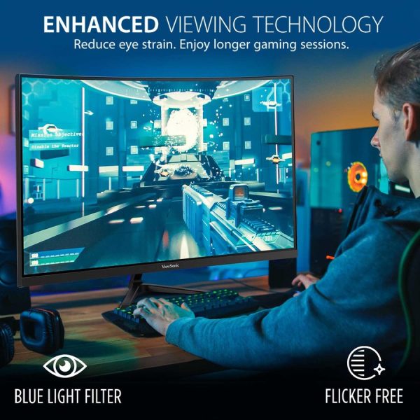 ViewSonic VX3218-PC-MHD 32 Inch Curved 1080p 1ms 180Hz Gaming Monitor with FreeSync Premium, Eye Care, HDMI and Display Port - Image 8