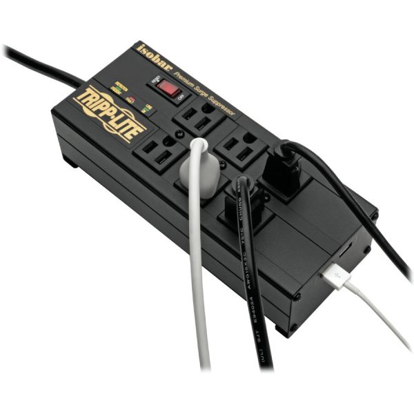 Eaton Tripp Lite Series Isobar 6-Outlet Surge Protector, 10 ft. (3.05 m) Cord, Right-Angle Plug, 3840 Joules, 2 USB Ports, Metal Housing - Image 6